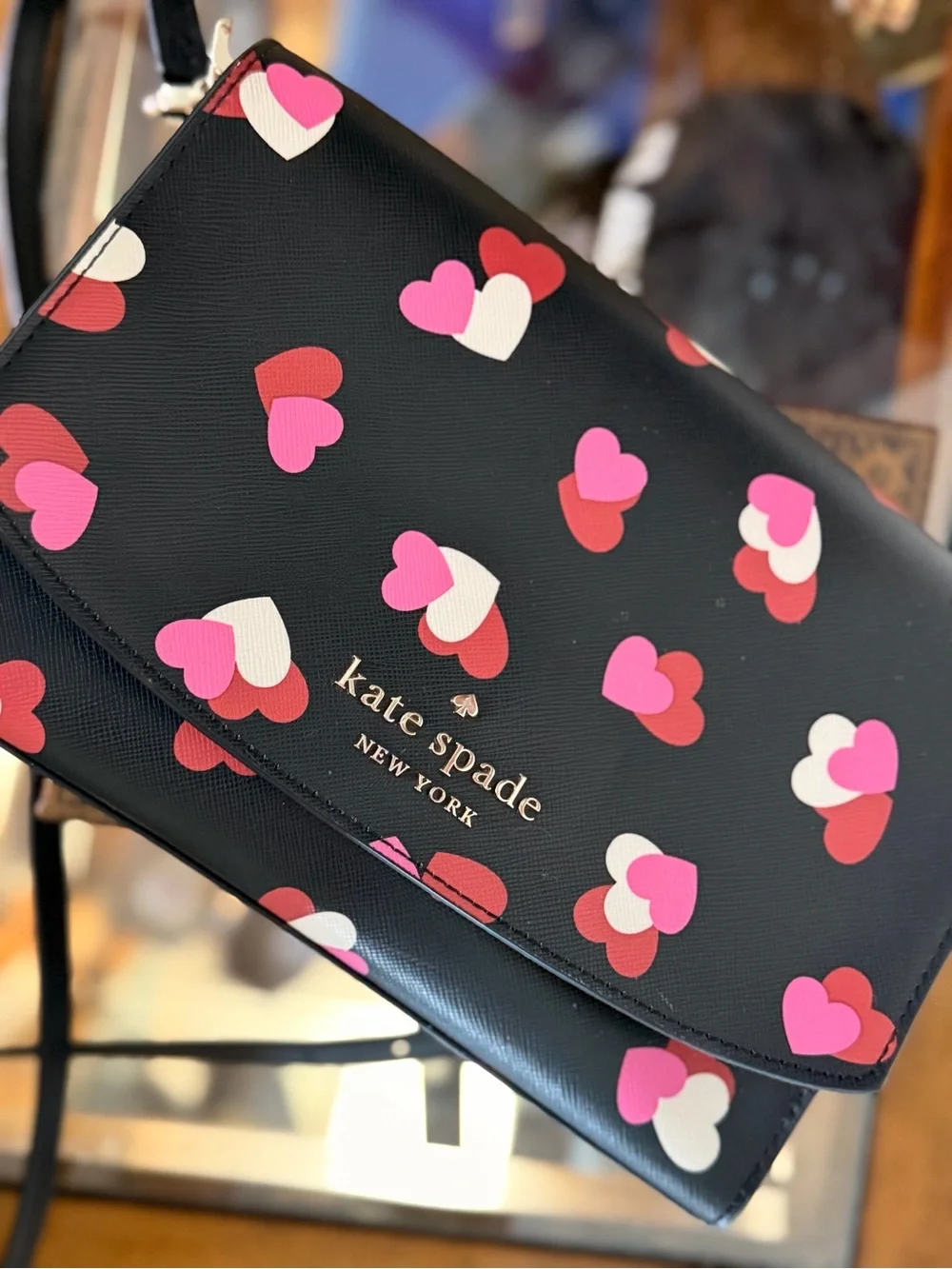 Kate Spade Carson Flutter Hearts Crossbody Silver Chain Leather Purse Feminine